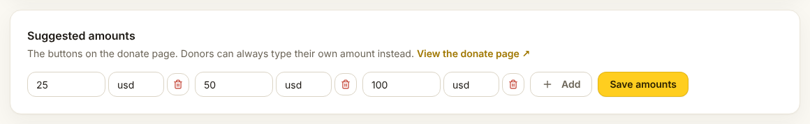 The suggested amounts editor