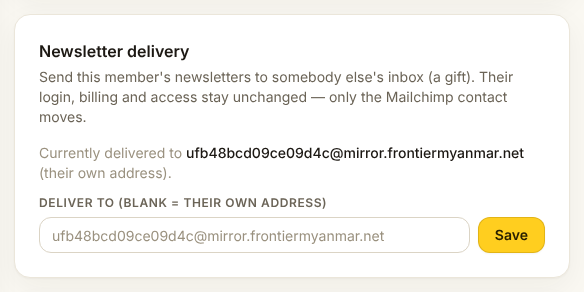 The newsletter delivery card