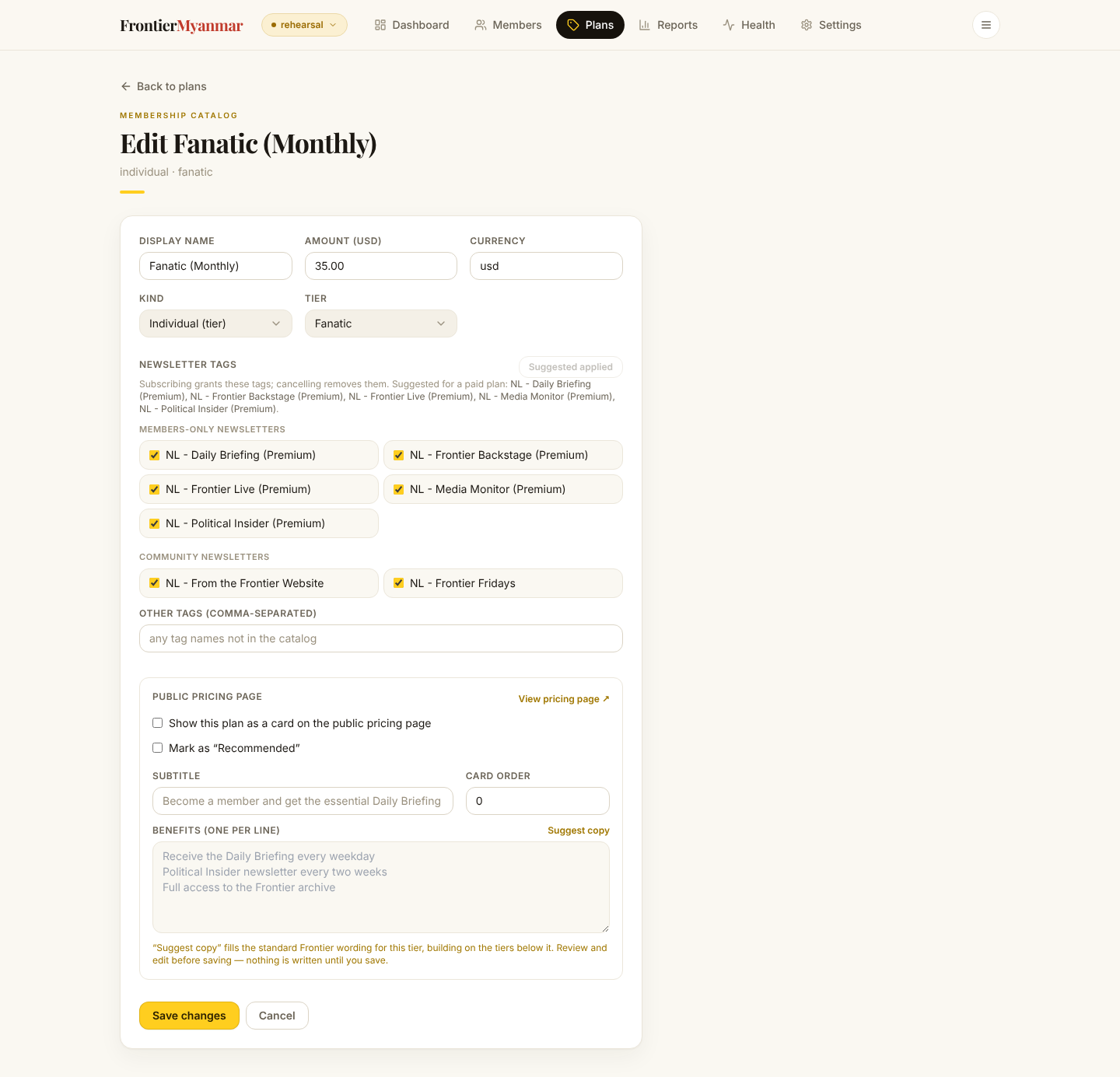 The plan editor