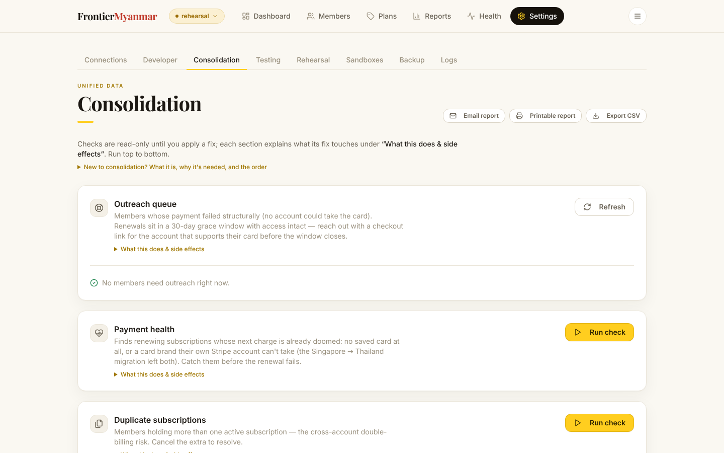 The consolidation screen