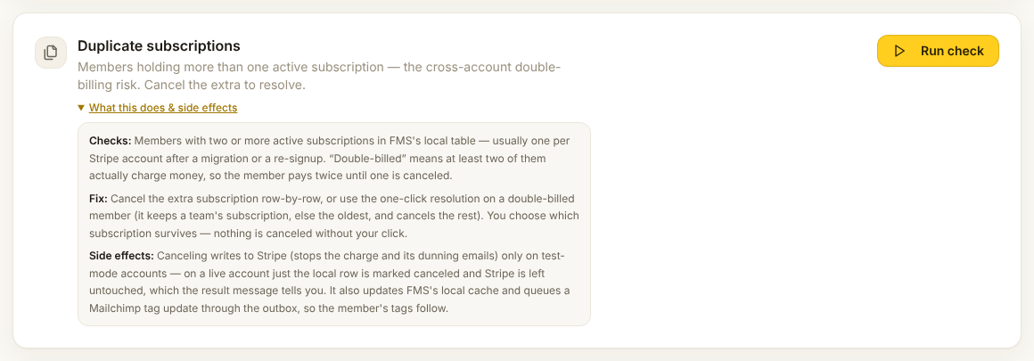 The duplicate subscriptions check