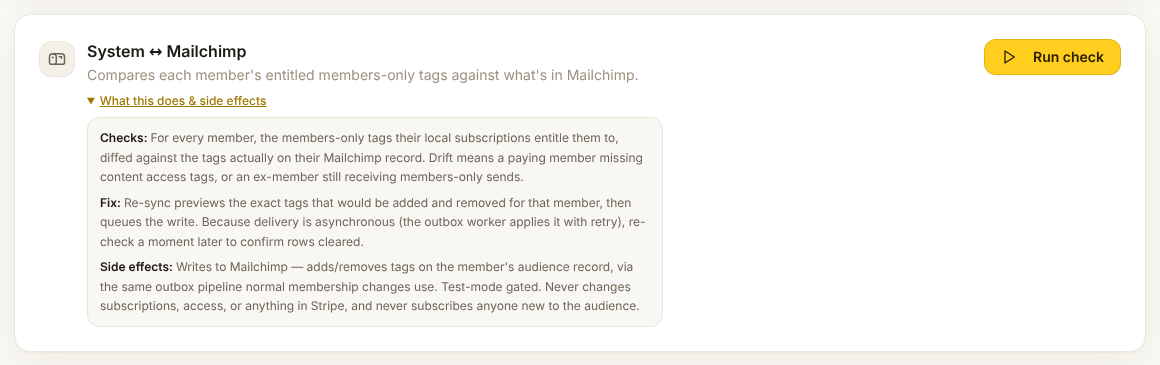 The System to Mailchimp check