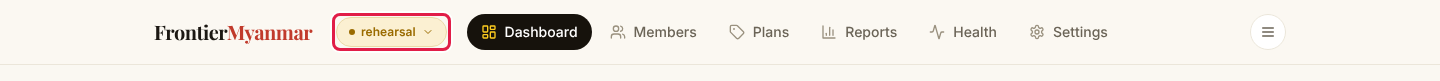 The environment badge in the top bar