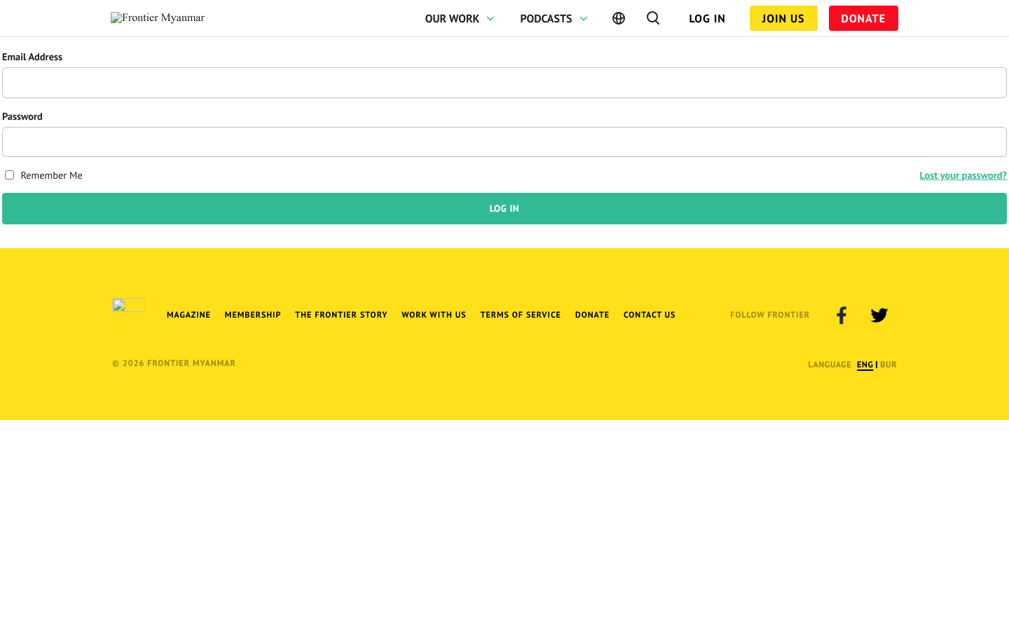 The log-in page