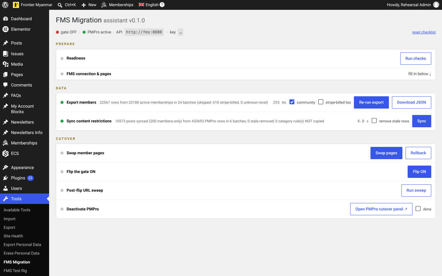 The status strip at the top of the assistant