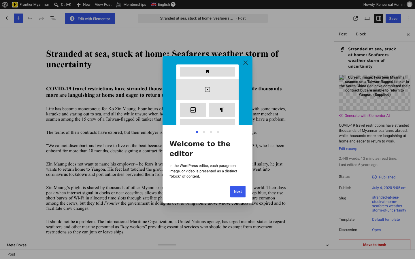 Where the FMS access box sits in the editor