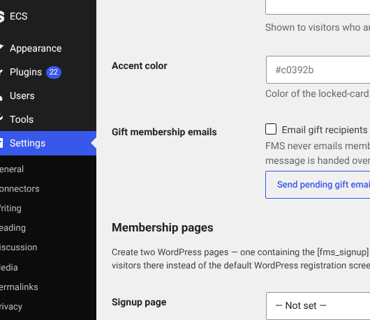 The gift membership emails setting