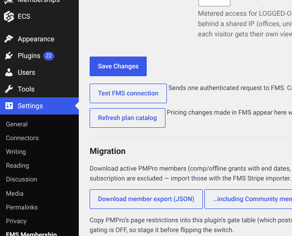 The buttons under the settings form